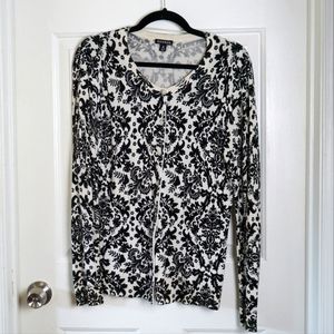 George, cardigan, white black paisley, medium